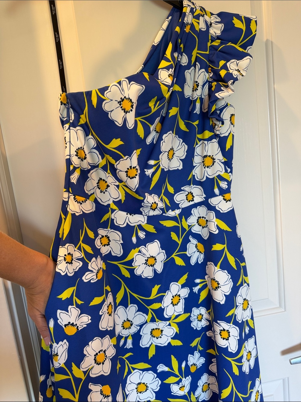 kate spade One-Shoulder Royal Blue & Yellow Floral Cocktail Midi Dress • size 6 - Picture 5 of 7